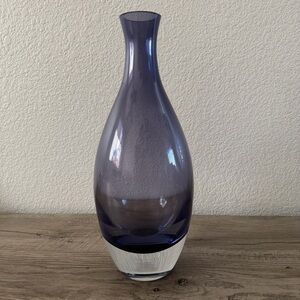 TARNOW POLAND AMETHYST ART GLASS VASE WITH CLEAR BASE 12.5" TALL